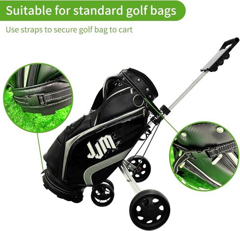 JJM Push-Pull Golf Cart, 4 Wheels Smooth and Lightweight Aluminum Alloy Folding Golf Cart for Standard Golf Bag in Kuwait