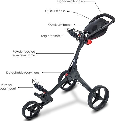 عربة دفع جولف بيج ماكس IQ+ ذات 3 عجلات | خفيفة الوزن للغاية | سريع الطي | سحب العربة | حامل بطاقة الأداء | قوس حقيبة قابل للتعديل in Kuwait