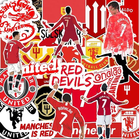 WONDER SPUD 31 قطعة FC Manchester United ملصق كرة القدم كريستيانو رونالدو ملصقات الشيطان الأحمر ملصق رجل يونايتد الفينيل للسيارة وزجاجة المياه والهاتف المحمول in Kuwait