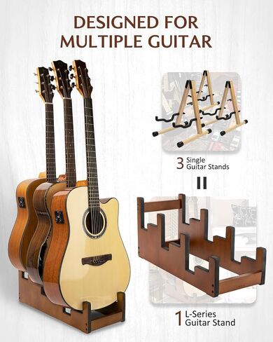 Multi Guitar Stand, 3-Holder, Space-Saving, Front Display Floor Guitar Rack, Padded Multiple Guitars Stand for Home, Studio, GS-3 (Generic) in Saudi Arabia