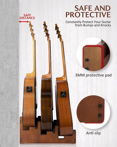 Multi Guitar Stand, 3-Holder, Space-Saving, Front Display Floor Guitar Rack, Padded Multiple Guitars Stand for Home, Studio, GS-3 (Generic) in Saudi Arabia