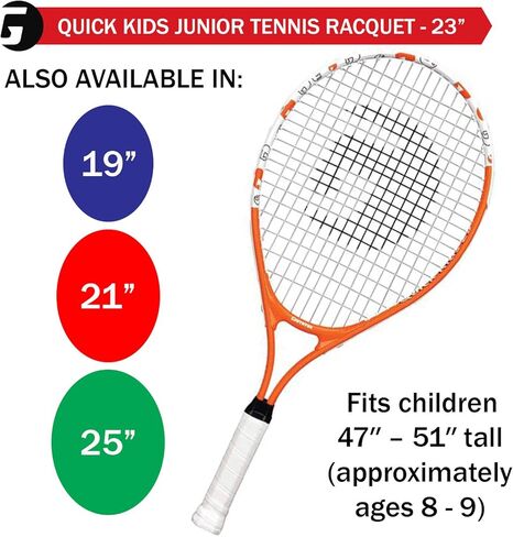 Gamma Sports Junior Tennis Racquet: Quick Kids 19 Inch Tennis Racket - Prestrung Youth Tennis Racquets for Boys and Girls - 93 Inch Head Size in Kuwait