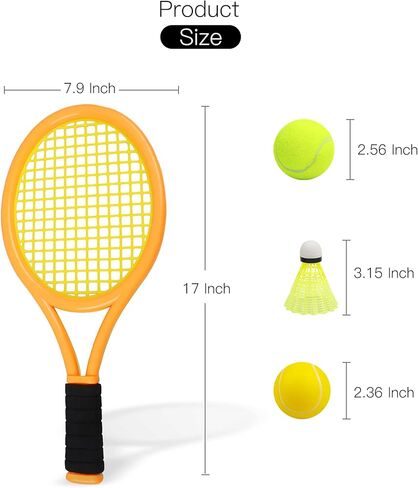 مجموعة مضارب تنس للأطفال، مضرب 17 بوصة مع 3 كرات ناعمة، وكرة تنس واحدة و4 كرات تنس الريشة للرياضات الداخلية والخارجية للأطفال الصغار in Kuwait