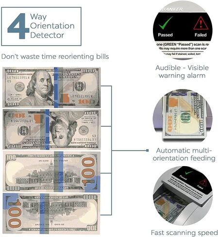 كاشف العملات المزيفة من AccuBANKER D470 Quadscan بأربعة اتجاهات مع الأشعة فوق البنفسجية، MG، IR، WM، الصورة، الطول، الطيف 7 نقاط - بطارية اختيارية للاستخدام المحمول (بدون بطارية) in Kuwait