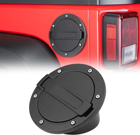 غطاء باب حشو الوقود غطاء غطاء غاز أسود متوافق مع Jeep Wrangler 2007-2017 JK & Unlimited 2 باب و4 أبواب + ملصقات علم الولايات المتحدة ملحقات القضبان المتقاطعة، ملحقات الألومنيوم + ABS in Kuwait