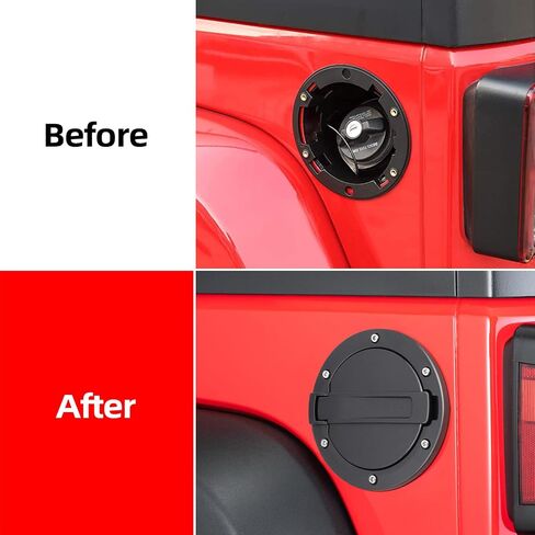 غطاء باب حشو الوقود غطاء غطاء غاز أسود متوافق مع Jeep Wrangler 2007-2017 JK & Unlimited 2 باب و4 أبواب + ملصقات علم الولايات المتحدة ملحقات القضبان المتقاطعة، ملحقات الألومنيوم + ABS in Kuwait
