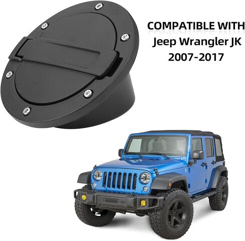 غطاء باب حشو الوقود غطاء غطاء غاز أسود متوافق مع Jeep Wrangler 2007-2017 JK & Unlimited 2 باب و4 أبواب + ملصقات علم الولايات المتحدة ملحقات القضبان المتقاطعة، ملحقات الألومنيوم + ABS in Kuwait
