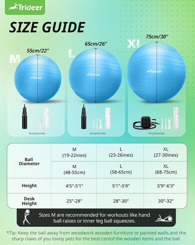 Trideer Exercise Ball Stability Ball - Non-Slip Bumps & Lines Yoga Ball, Anti-Burst Swiss Ball for Fitness, Balance, Gym and Physical Therapy, Home Workout Equipment or Office Ball Chair in Saudi Arabia