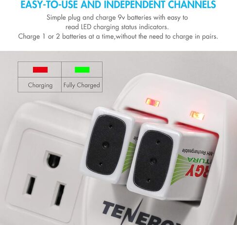 Tenergy TN141 2 Bay 9V Smart Charger with 4 pcs Centura Low Self-Discharge 9V NiMH Rechargeable Batteries in Saudi Arabia
