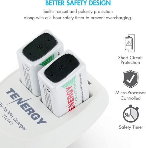 Tenergy TN141 2 Bay 9V Smart Charger with 4 pcs Centura Low Self-Discharge 9V NiMH Rechargeable Batteries in Saudi Arabia