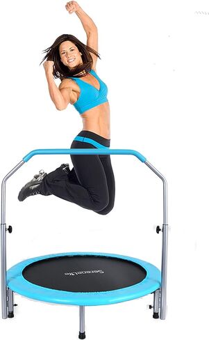 SereneLife Portable & Foldable Trampoline - 40" in-Home Mini Rebounder with Adjustable Handrail, Fitness Body Exercise, Springfree Safe for Kids - SLELT403 in Saudi Arabia