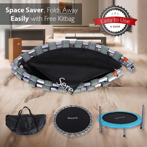SereneLife Portable & Foldable Trampoline - 40" in-Home Mini Rebounder with Adjustable Handrail, Fitness Body Exercise, Springfree Safe for Kids - SLELT403 in Saudi Arabia