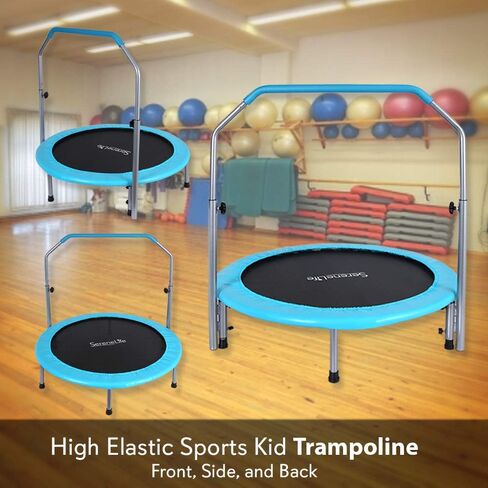 SereneLife Portable & Foldable Trampoline - 40" in-Home Mini Rebounder with Adjustable Handrail, Fitness Body Exercise, Springfree Safe for Kids - SLELT403 in Saudi Arabia