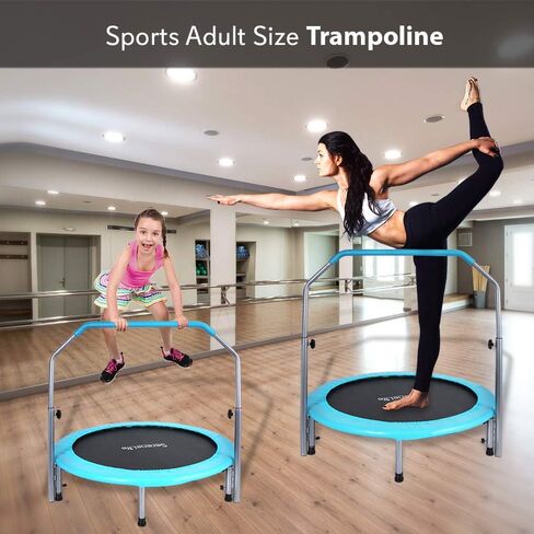 SereneLife Portable & Foldable Trampoline - 40" in-Home Mini Rebounder with Adjustable Handrail, Fitness Body Exercise, Springfree Safe for Kids - SLELT403 in Saudi Arabia