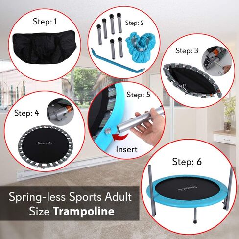 SereneLife Portable & Foldable Trampoline - 40" in-Home Mini Rebounder with Adjustable Handrail, Fitness Body Exercise, Springfree Safe for Kids - SLELT403 in Saudi Arabia