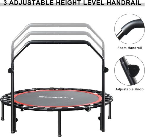 FirstE 48 بوصة بنجي ريبوندر ترامبولين للبالغين، ترامبولين للياقة البدنية بوزن 440 رطل، ترامبولين صغير قابل للطي، 3 مستويات مقبض إسفنجي قابل للتعديل، ترامبولين ثابت وصامت للتمرين للبالغين في الأماكن المغلقة in Kuwait
