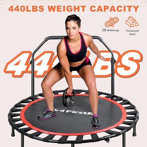 FirstE 48 بوصة بنجي ريبوندر ترامبولين للبالغين، ترامبولين للياقة البدنية بوزن 440 رطل، ترامبولين صغير قابل للطي، 3 مستويات مقبض إسفنجي قابل للتعديل، ترامبولين ثابت وصامت للتمرين للبالغين في الأماكن المغلقة in Kuwait