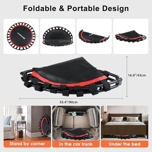 FirstE 48 بوصة بنجي ريبوندر ترامبولين للبالغين، ترامبولين للياقة البدنية بوزن 440 رطل، ترامبولين صغير قابل للطي، 3 مستويات مقبض إسفنجي قابل للتعديل، ترامبولين ثابت وصامت للتمرين للبالغين في الأماكن المغلقة in Kuwait