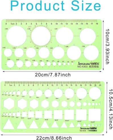 YUXIANLB 2PCS Circle Template Measuring Geometry Ruler Stencils Geometric Digital Drawing Set, Plastic Drafting Tools Scale Painting Templates for Office School Building Formwork (Green) in Saudi Arabia