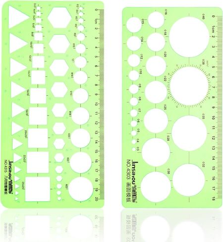 YUXIANLB 2PCS Circle Template Measuring Geometry Ruler Stencils Geometric Digital Drawing Set, Plastic Drafting Tools Scale Painting Templates for Office School Building Formwork (Green) in Saudi Arabia