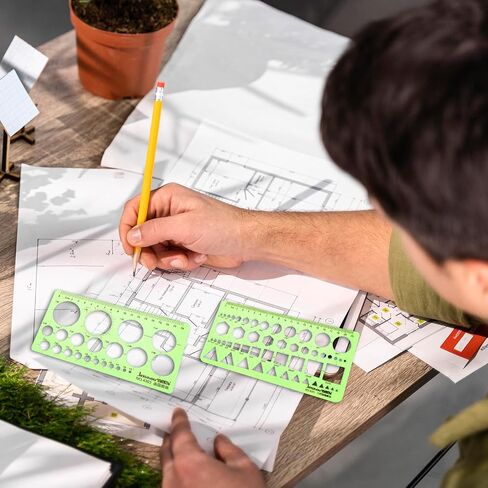 YUXIANLB 2PCS Circle Template Measuring Geometry Ruler Stencils Geometric Digital Drawing Set, Plastic Drafting Tools Scale Painting Templates for Office School Building Formwork (Green) in Saudi Arabia