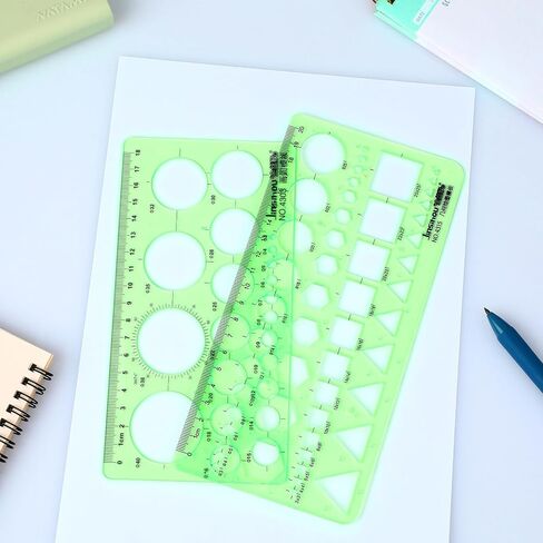 YUXIANLB 2PCS Circle Template Measuring Geometry Ruler Stencils Geometric Digital Drawing Set, Plastic Drafting Tools Scale Painting Templates for Office School Building Formwork (Green) in Saudi Arabia
