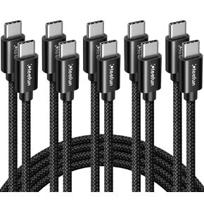 CLEEFUN USB C to USB C Cable 60W, USBC to USBC, [5-Pack, 6 ft] Type C to C Charger Cord Fast Charging for iPhone 16 15 Pro Max/Plus, for iPad/MacBook Pro/Air, for Samsung Galaxy S24 S23