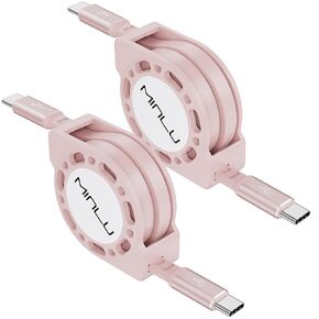 Retractable USB C to USB C Cable(4ft, 2Pack),100W USB C to C Fast Charging Cord, Type C Charger Cable for iPhone 16/15 Series Samsung Galaxy S24 S21 S10 Note 10 MacBook iPad Kindle More