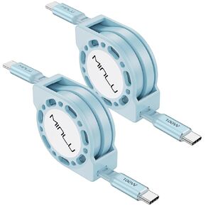 Retractable USB C to USB C Cable(4ft, 2Pack),100W USB C to C Fast Charging Cord, Type C Charger Cable for iPhone 16/15 Series Samsung Galaxy S24 S21 S10 Note 10 MacBook iPad Kindle More
