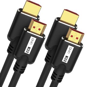 8K HDMI Cable 10FT 2Pack, High Speed 48Gbps HD Shielded Cord, Supports 8K@60Hz, 4K@120Hz in-Wall CL3 Rated HDMI 2.1 Cord, Compatible with Roku TV/Laptop/PC/HDTV and More