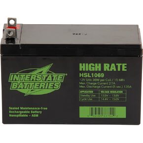 Interstate Batteries 12V 9Ah High Rate Battery (Nut & Bolt Terminal) SLA AGM VRLA Rechargeable Replacement for Generac Generators, 0G9449, UPS Backup Systems (HSL1069)