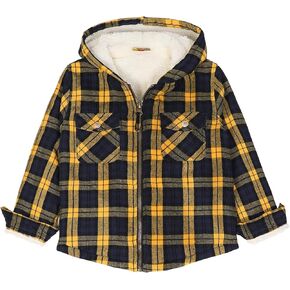 ZENTHACE Boys Sherpa Lined Full Zip Flannel Plaid Shirt Jacket,Cozy Hooded Flannel Shirt with Hand Pockets
