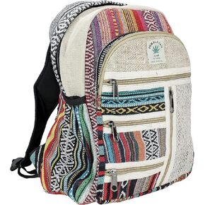 Small Hemp Backpack Traveling Backpack Cotton Stripe Nepali Backpack Himalayan Backpack Small 13" x 11" x 5" Bag