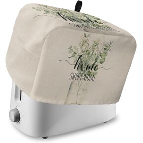Toaster Dust Cover with Pockets, Rustic Spring Sweet Home Green Eucalyptus Leaves Beige Soft Washable 4 Slice Toaster Cover, Dust-proof Cover for Small Appliance Cover and Fingerprint Protection