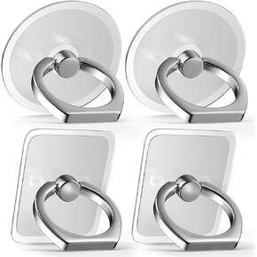 Finger Ring Stands Set Cellphone Ring Holder Transparent Phone Holder 360° Rotation Ring Stand Clear Cell Phone Kickstand Compatible with Most of Phones, Tablets, 4 Pack of Silver