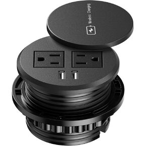 3 Inch Desk Power Grommet with 15W Wireless Charger, 20W USB-C Fast Charging Countertop Grommet Recessed Mount Power Outlet, with AC Outlets and 6ft Extension Cord