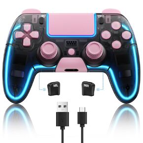 Honghao Controllers for PS4,Custom PS4 Remote with Hall 3D Joystick, RGB Wireless Game Controllers for Playstation 4 |Customizable Buttons| Responsive Control (Black + White)