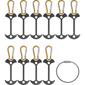 أوتاد مثبتات سطح السفينة من NACETURE مع حلقات تسلق - شداد حبل المرساة | حبل خيمة مربوطة بمشابك أوتاد، مرساة خيمة المظلة ملحقات خيمة التخييم في الهواء الطلق 10 عبوات (أسود (بدون ربيع)) in Kuwait