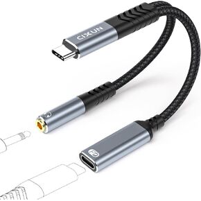 USB C to 3.5mm Headphone and Charger Adapter, Hi-Res 32bit/384kHz USB C to Headphone Jack Adapter Aux Cord, 2 in 1 USB C Splitter to Dongle Cable with PD 60W for iPhone 16, iPad Pro