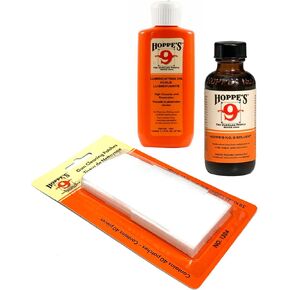Hoppes Cleaning Kit - Compact Size for Range Bags - Includes Gun Bore Cleaner and Hoppes Gun Oil Bundled with 40 Hoppes Gun Cleaning Patches for 9mm .38 to .45cal and .410 to 20ga