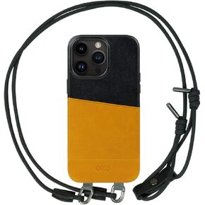 alto Crossbody Leather Case Designed for iPhone 14 Pro Max, Anello Series Drop Protective Italian Leather Card Wallet Case with Detachable Lanyard Strap (6.7 inch, iPhone 14 Pro Max, Raven Black)