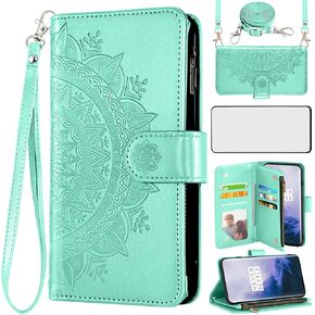 Asuwish Phone Case for OnePlus 7 Pro Wallet Cell Cover with Screen Protector Lanyard Wrist Strap Mandala Flower Zipper Card Holder OnePlus7Pro 5G One Plus 1+7 1Plus OnePlus7 7Pro One+ 1 + Seven Gray