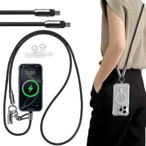 T Tersely 2 in 1 Phone Lanyard with USB-C Cable,Crossbody Neck/Wrist Strap,60W Fast Charging,Universal Cell Phone Strap