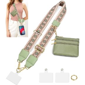 Clip and Go Strap for Phone with Wallet Crossbody, Universal Phone Lanyard Crossbody, Adjustable Comfortable Phone Strap with Zippered Pouch