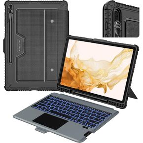 Nillkin for Samsung Galaxy Tab S10 Plus/S9 Plus 12.4" Case with Detachable Keyboard, 7-Color Backlit, Trackpad, S Pen Holder, Rugged Keyboard Case with Camera Cover for Samsung Tablet S9+/S10+ 5G