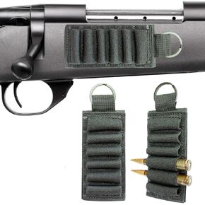 6 Round Bullet Holder for Rifles with Velcro and Adhesive Backing, 223 308 30-06 Ammo Holder Side and Buttstock, Six Round Cartridge Carrier, Ammo Wallet, Quick Reload Ammunition Accessories - 2 Pack