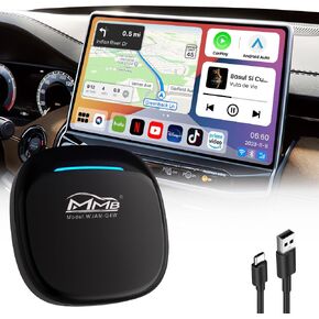 MMB MAX CarPlay Box 4.0 Ai Box 2024 Newest Android 13.0 QCM 6125 8-Core 8+128GB High-Performance Streaming Device with Netflix/YouTube/Google Store Car Play Ai Box Support HDMI Output & SIM Card