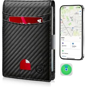 Anti-Lost Bluetooth Wallet wtih Tracker & Finder, Work with Apple Findmy, Slim Leather Credit Card Holder with Gift for Men with Box (Carbon, Apple)