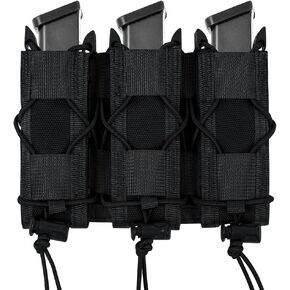 Triple 9MM Mag Pouch,Molle Pistol Triple Magazine Holster,3 Magazine Holder 9mm Universal,Open-Top Handgun Ammo Holder for 9mm/.40 Calibers 45acp Glock Compatible MOLLE Belts