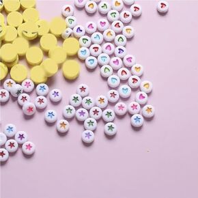 HERZWILD 300pcs Flower Heart & Star Polymer Clay Beads for Jewelry Making